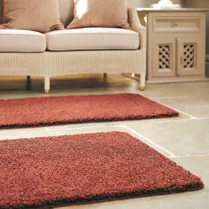 Red Modern Shaggy Easy to Clean Plain Rug for Living Room, Bedroom, Dining Room - 60cm X 100cm