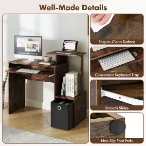 COSTWAY Home Office Computer Desk w/ Pull-out Keyboard Tray 100 x 40 cm Study Table Brown