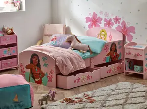 Disney Princess Toddlers Bed with storage, Engineered Wood, Light Pink, W143 X D75 X H64cm