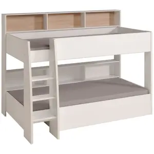 Benji European Single (90 x 200cm) Standard Bunk Bed with Shelves White/Oak