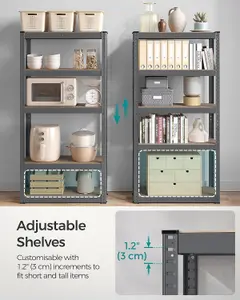 SONGMICS 5-Tier Steel Storage Unit, Shelves, Bolt-Free Assembly, Great for Garage and Shed, Grey