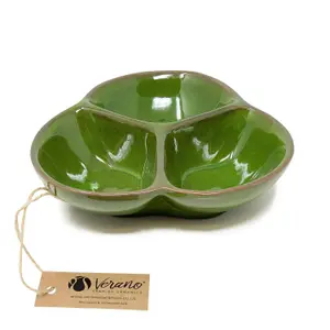 Selena Glazed Hand Dipped Kitchen Dining Snack Trio Dish Medium Dark Green (D) 18cm