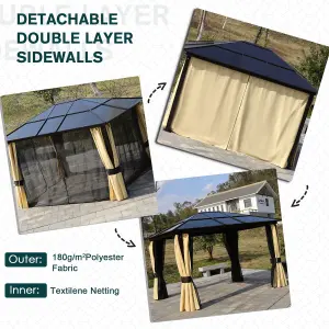 Outsunny 3x3.6m Garden Gazebo Tent w/ Magnet LED Solar Light Outdoor Sunshade