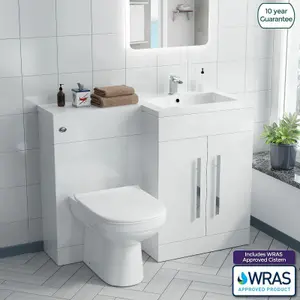 Nes Home Debra Bathroom White L-Shape RH Basin Vanity Unit BTW WC Toilet 1100mm