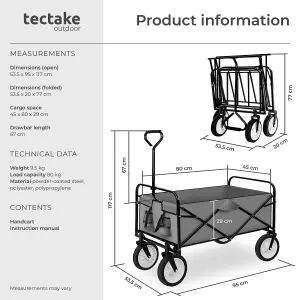 Garden Trolley - foldable with 2 mesh pockets, 80 kg load capacity - grey