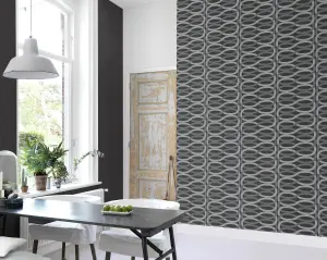 Rasch Glam Shimmering Infinity Charcoal Silver Wallpaper