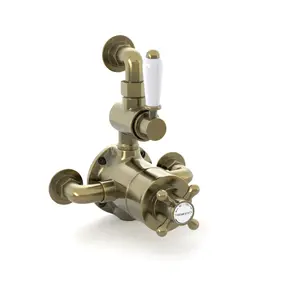 ENKI Downton Antique Brass Traditional Brass Thermostatic Twin Shower Valve with Return to Wall Bend T107