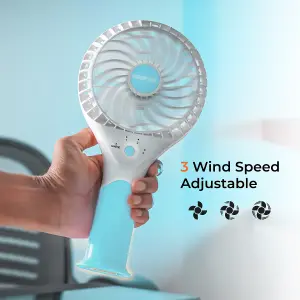 Geepas Rechargeable Mini Desk Fan with 3 Speed Electric USB Travel Fan, Blue