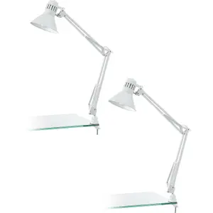 2 PACK Table Desk Lamp Colour Shiny White Moveable In Line Switch E27 1x40W