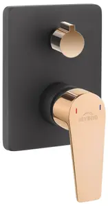 Invena Black/Rose Gold Brass Wall Concealed Shower Mixer Simple Tap Single Lever with Handshower/Rainfall Button