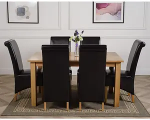 Oslo 150 x 90 cm Medium Oak Dining Table and 6 Chairs Dining Set with Montana Black Leather Chairs