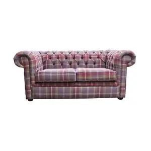 Chesterfield Handmade Tartan 2 Seater Sofa Balmoral Amethyst Purple Fabric In Classic Style