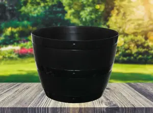 4x Large Black Barrel Planter Round Plastic Plant Pot 50cm Patio Garden Flower Tub