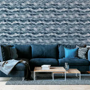 Arthouse Painted Canvas Navy Wallpaper