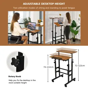 Costway 2-Tier Adjustable Standing Desk Mobile Sit Stand computer Desk on Wheels