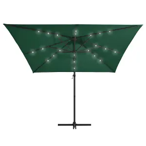 Berkfield Cantilever Umbrella with LED lights and Steel Pole 250x250 cm Green