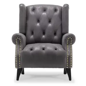 Faux Leather Suede Grey Sandringham Accent Wingback Chair