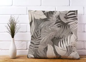 Grey Brown Tropical Leaves Cushions 45cm x 45cm