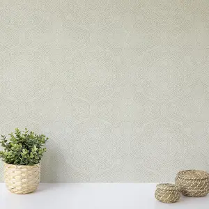 Wallquest Modern Damask Grey Wallpaper Floral Acrylic Coated Feature Wall