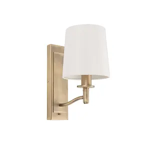 Luminosa Ortona 1 Light Wall Matt Antique Brass, Vintage White Faux Silk, E14