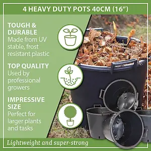 YouGarden - Heavy Duty 30L Plant Pots (Pack of 6) 40cm Diameter - Plastic Planters for Outdoor Plants - Large 15.7' Flower Pots fo