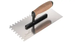 Toolty Stainless Steel Adhesive Notched Trowel with Cork Handle on Aluminium Foot 270mm 8x8mm for Tiling Plastering Rendering DIY