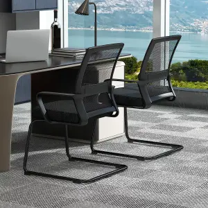 COSTWAY Set of 2 Meeting Office Chairs Mid-Back Mesh Reception Chair Guest Chair