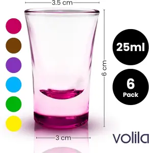 6 Pack 25ml Coloured Shot Glasses - Heavy Base for Tequila, Vodka, Espresso, Desserts - for Home, Party, Bar