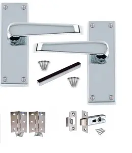 5 Set Victorian Straight Polished Chrome Lever Latch Door Handles Sets with 2.5 " Latch and Standard Butt Hinges