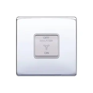 Polished Chrome Screwless Plate 10A 1 Gang 1 Way 3-Pole Fan Isolator Switch - White Trim - SE Home