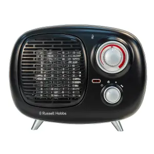 Russell Hobbs Fan Heater 1500W Portable Electric Retro Black Ceramic Heater RHRETPTC2001B