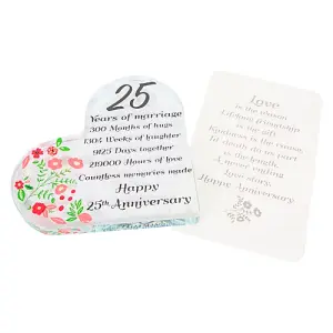 Sleek Contemporary Clear Toughened Glass 25th Anniversary Sentiment Ornament