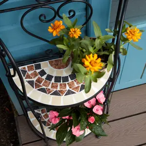 Home Source Sunflower Mosaic 2 Tier Garden Planter Metal Stand Black