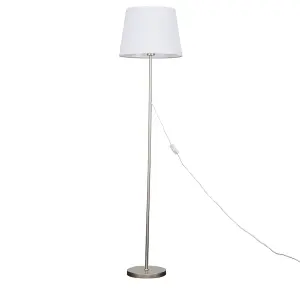 ValueLights Modern Standard Floor Lamp In Brushed Chrome Metal Finish With White Tapered Shade