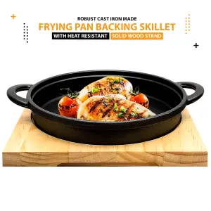 Cast Iron Steak Sizzler Cookware Backing Pot Skillet Grill Wood Serving Board