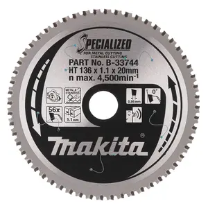 Makita - B-33744 Specialized Circular Saw Blade for Metal/Stainless Cutting 136mm x 20mm x 56T