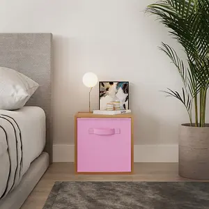 URBNLIVING 30cm Height Beech Wooden Shelves Cubes Storage Units With Light Pink Drawer Insert