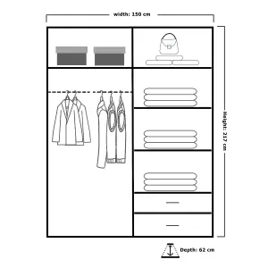 Sliding Wardrobes 4U Jacklin Modern Sliding Double Mirror Door Wardrobe in White & Black Color (W)1500mm, (H)21700mm