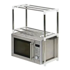 2 Tier Microwave Oven Storage Rack - Stainless Steel Costruction - Space Saver - Extendable - Kitchen Organiser - easy to clean