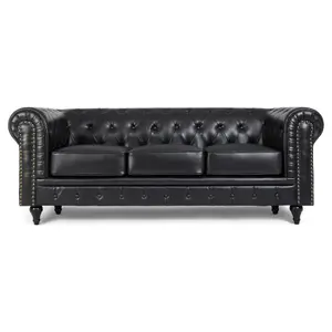 Faux Leather Chesterfield 3 Seater Sofa - Black