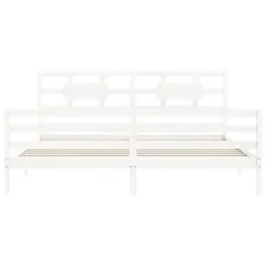 Berkfield Bed Frame with Headboard White Super King Size Solid Wood