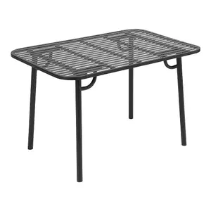 Outdoor Garden Dining Table , Curved Table with Metal Slatted Top, Black