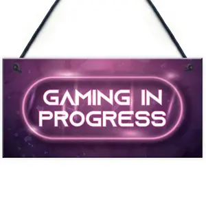 GAMING IN PROGRESS Pink Gaming Sign Neon Effect Girls Bedroom Sign Gamer Gift