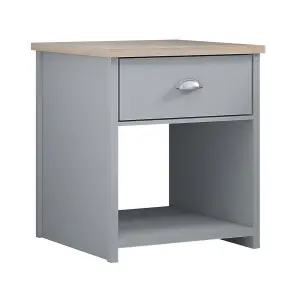 Matt Grey Bedside Lamp Table Oak Effect Top