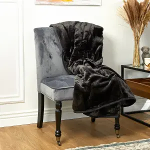 Hibernate Collection Soft Faux Mink Throw Thick Luxury Blanket - King Midnight Black