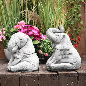 Pair of Small Playful Elephant Stone Ornaments