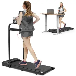 2 in 1 Folding Treadmill with Side Handrails Walking Running Machine for Home Cardio Exercise-Black