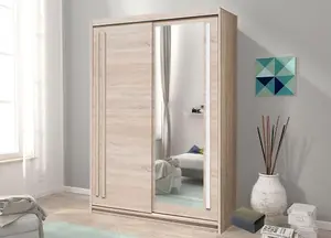 Effect 2 Mirrored Sliding Door Wardrobe in Oak Sonoma - W1750mm H2160mm D590mm, Functional and Stylish