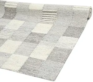 Meer Rectangular Shaped Hand Woven Scandinavian Kilim - Wool - L230 x W160 x H1 cm - Grey