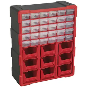 375 x 165 x 470mm 39 Drawer Parts Cabinet - RED - Wall Mounted / Standing Box